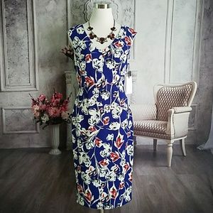 Ivanka Trump Blue White Red Floral Dress Size 6